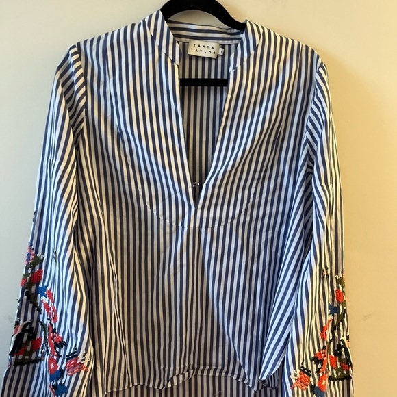 Tanya Taylor
Klara Embroidered Menswear Stripe Top, Blue/White - Picture 7 of 13